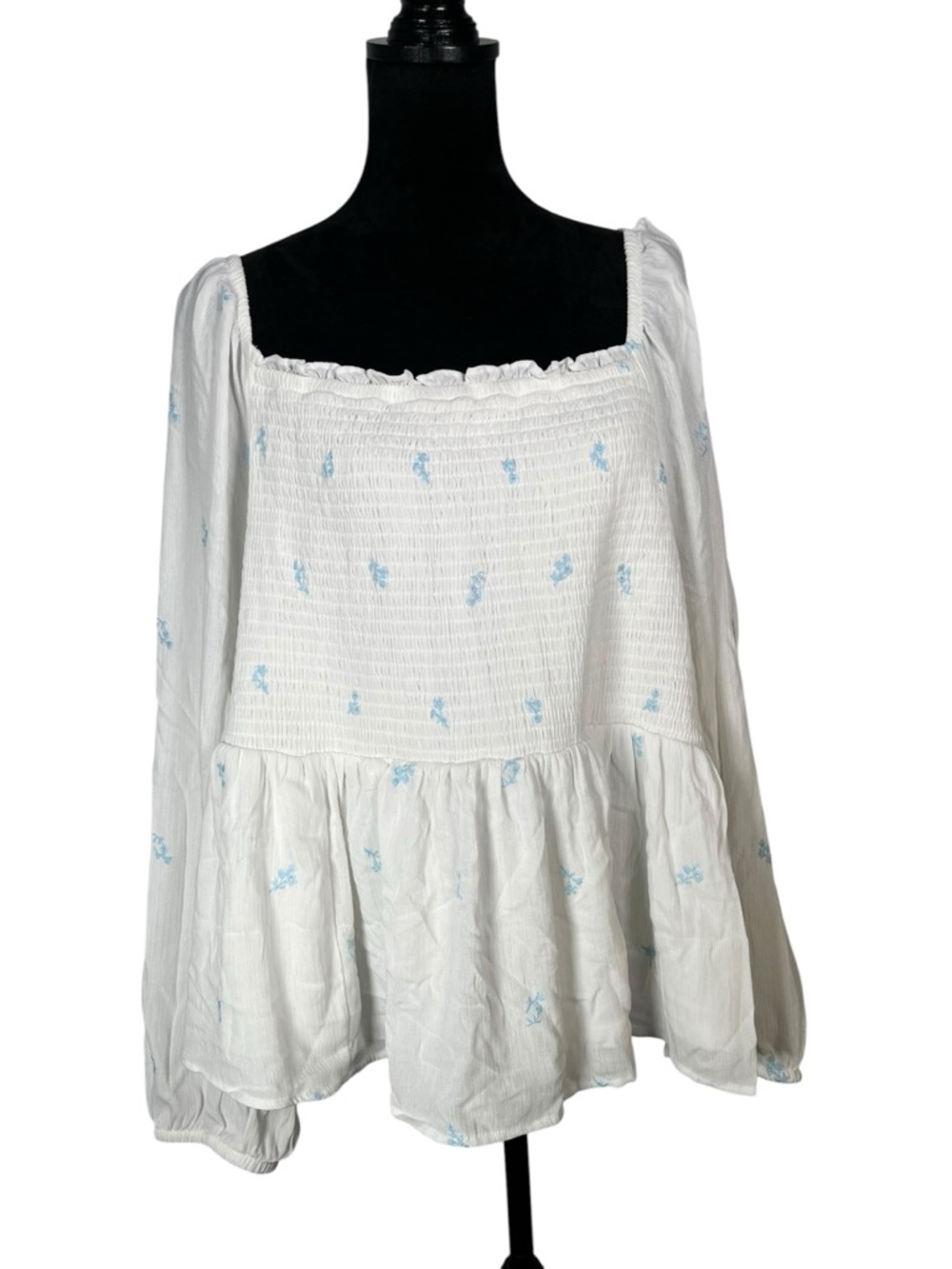torrid White Boho Top Peplum Long Balloon Sleeve Blouse Babydoll Embroidered 4X - Picture 11 of 11